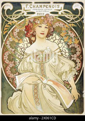 Alphonse Mucha affiche - Art Nouveau - F. Champenois, 1898 Banque D'Images