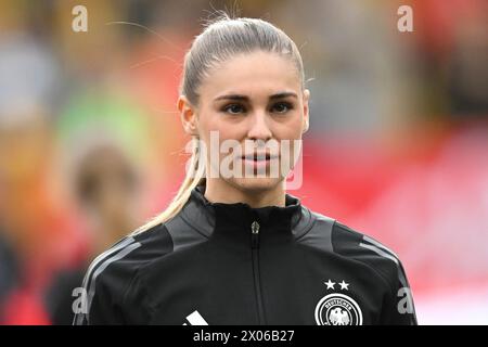 Aix-la-Chapelle, Allemagne. 09th Apr, 2024. Soccer, femmes : qualification pour le Championnat d'Europe, Allemagne - Islande, Ligue A, Groupe 4, Journée 2, Tivoli. La marque Jule d'Allemagne. Crédit : Sebastian Christoph Gollnow/dpa/Alamy Live News Banque D'Images