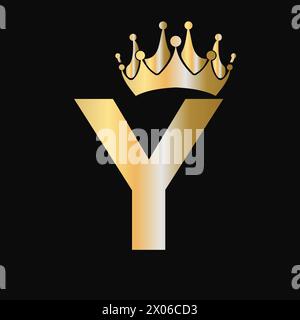 Modèle de logo lettre y Crown. Logo Royal Crown Luxury Sign for Beauty, Fashion, Star, Elegant Symbol Illustration de Vecteur