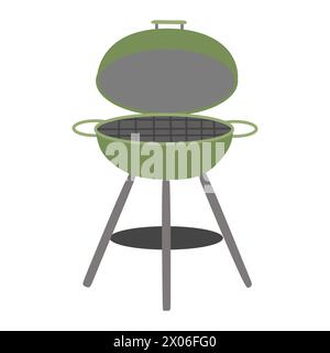 Grill BBQ isolé sur fond blanc. Élément barbecue Mangal Brazier pour barbecue extérieur d'été. Illustration vectorielle plate. EQU pique-nique de style dessin animé Illustration de Vecteur