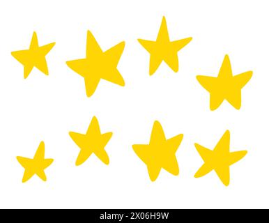 Ensemble vectoriel de différentes étoiles jaunes sur un fond blanc. Eléments de gribouillage dessinés à la main. Les étoiles sont peintes à la main Illustration de Vecteur