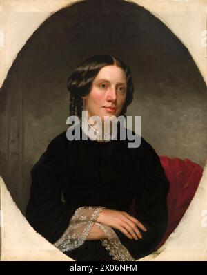 Portrait de Harriet Beecher Stowe (1811-1896) par l'artiste américain Alanson Fisher (1807-1884) peint en 1853. Ce portrait a été commandé un an après la publication du roman à succès de Stowe 'la case de l'oncle Tom' qui a fait beaucoup pour faire progresser la cause abolitionniste dans les années 1850 Banque D'Images