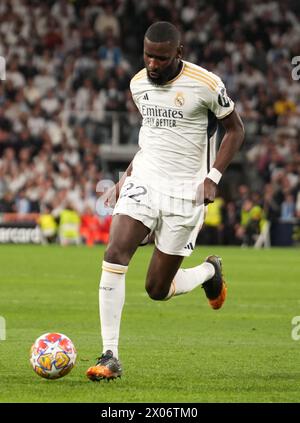 Madrid, Espagne. 09th Apr, 2024. Ferland Mendy du Real Madrid lors de la Ligue des Champions de l'UEFA, quarts de finale, match de 1ère manche entre le Real Madrid et Manchester City le 9 avril 2024 au stade Santiago Bernabeu de Madrid, Espagne - photo Laurent Lairys/ABACAPRESS.COM crédit : Abaca Press/Alamy Live News Banque D'Images