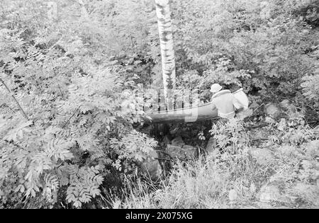 Réel 31 - 2 - 1973 : dans un canoë à travers OsloIl est-il possible de pagayer Akerselva dans un canoë? Aktuell équipa une expédition qui devait essayer de faire son chemin de Maridalsvannet au quai de Kølapålsen. Photo : ODD Ween / Aktuell / NTB ***PHOTO NON TRAITÉE*** Banque D'Images