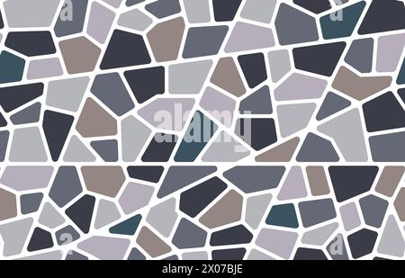 Fond de modèle sans couture de sol de carrelage en pierre de mosaïque ou trottoir de terrazzo, texture vectorielle. Motif mosaïque en céramique de pierres de roche cassées abstraites ou de briques de marbre et de pièces de granit pour carrelage de sol Illustration de Vecteur