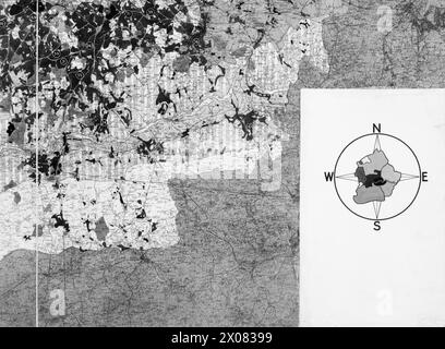 Une carte de 1944 du Greater London Plan du professeur Abercrombie montre les zones bâties et les terrains ouverts du Grand Londres tels qu'ils existaient en 1939, utilisés pour la planification et la reconstruction d'après-guerre. Banque D'Images
