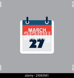 Page de calendrier simple pour le jour du 27 mars - bannière, Design graphique isolé sur fond gris - élément de conception pour le Web, Flyers, affiches, utile pour Illustration de Vecteur