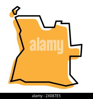 Carte simplifiée du pays Angola. Silhouette orange avec contour net noir épais isolé sur fond blanc. Icône vectorielle simple Illustration de Vecteur