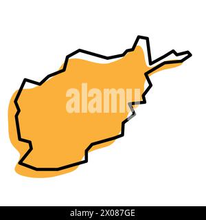 Afghanistan carte simplifiée du pays. Silhouette orange avec contour net noir épais isolé sur fond blanc. Icône vectorielle simple Illustration de Vecteur