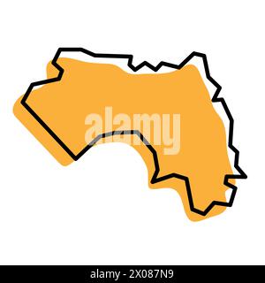 Carte simplifiée du pays de Guinée. Silhouette orange avec contour net noir épais isolé sur fond blanc. Icône vectorielle simple Illustration de Vecteur