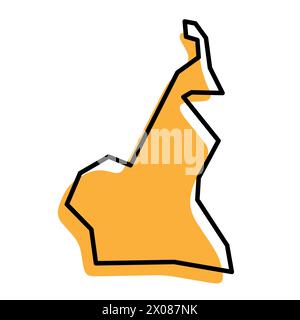 Cameroun pays carte simplifiée. Silhouette orange avec contour net noir épais isolé sur fond blanc. Icône vectorielle simple Illustration de Vecteur
