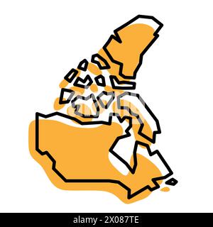 Carte simplifiée du pays du Canada. Silhouette orange avec contour net noir épais isolé sur fond blanc. Icône vectorielle simple Illustration de Vecteur