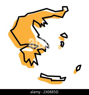 Carte simplifiée du pays de la Grèce. Silhouette orange avec contour net noir épais isolé sur fond blanc. Icône vectorielle simple Illustration de Vecteur