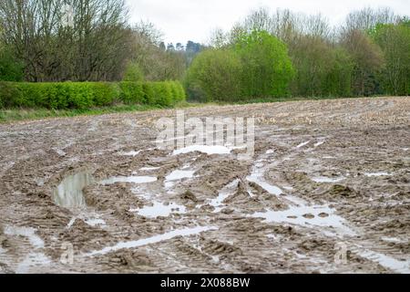 Champs gorgés d'eau dans la campagne anglaise au printemps après le huitième hiver le plus humide en 150 ans Banque D'Images