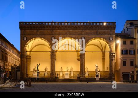 Vue de la soi-disant Loggia dei Lanzi la nuit - Florence, Italie Banque D'Images