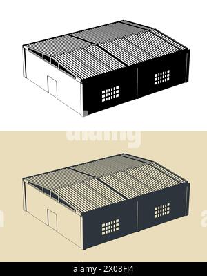 Illustrations vectorielles stylisées d'un hangar d'usine Illustration de Vecteur