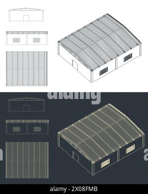 Illustrations vectorielles stylisées des plans d'un hangar d'usine Illustration de Vecteur