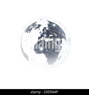 Noir et blanc Global Networks concept - conception de globe terrestre transparent avec maillage polygonal autour - modèle vectoriel isolé sur fond blanc Illustration de Vecteur