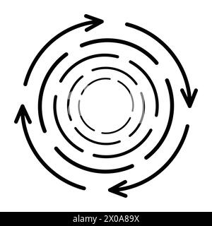 Evénements signe, symbole de phénomènes naturels, pictogramme de recyclage, icône de vecteur de ligne noire de tourbillon et сyclicality ouragan Illustration de Vecteur