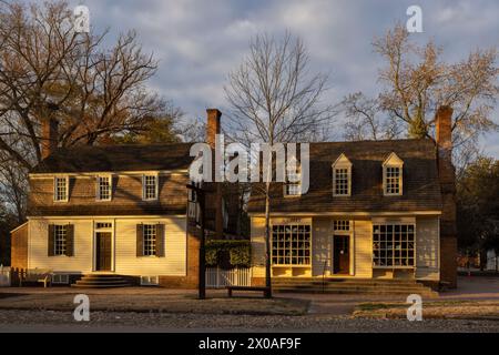 William Pitt Store en fin d'après-midi en hiver, Colonial Williamsburg, Virginie Banque D'Images