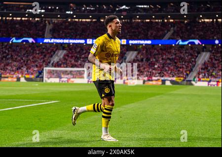 Madrid, Madrid, Espagne. 10 avril 2024. Jadon Sancho du Borussia Dortmund lors du match quart de finale de la première manche de l'UEFA Champions League entre l'Atletico Madrid et le Borussia Dortmund à l'Estadio Civitas Metropolitano le 10 avril 2024 à Madrid, Espagne. (Crédit image : © Alberto Gardin/ZUMA Press Wire) USAGE ÉDITORIAL SEULEMENT! Non destiné à UN USAGE commercial ! Banque D'Images