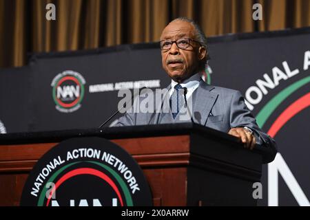 Le révérend Al Sharpton prend la parole lors de la conférence du National action Network (NAN) à l’hôtel Sheraton le 10 avril 2024 à New York. Banque D'Images