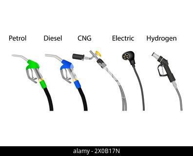 Illustration vectorielle de différents types d'options de carburant automobile Illustration de Vecteur