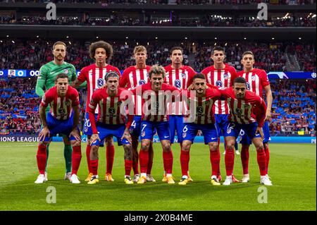 Madrid, Espagne. 10 avril 2024. L'équipe de l'Atletico Madrid lors du match quart de finale de l'UEFA Champions League entre l'Atletico Madrid et le Borussia Dortmund à l'Estadio Civitas Metropolitano le 10 avril 2024 à Madrid, Espagne. Crédit : Agence photo indépendante/Alamy Live News Banque D'Images