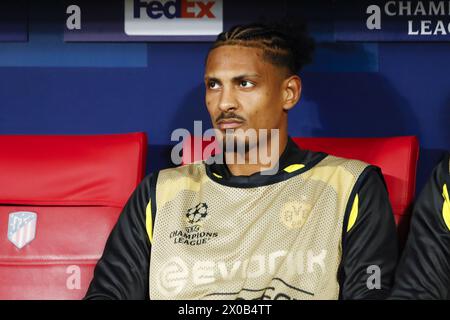 Sébastien Haller du Borussia Dortmund lors de l'UEFA Champions League, quarts de finale, match de 1ère manche entre l'Atlético Madrid et le Borussia Dortmund le 10 avril 2024 au stade Metropolitano de Madrid, Espagne Banque D'Images