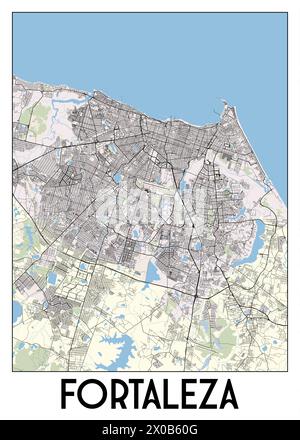 Affiche map art de Fortaleza, État de Ceara, Brésil Illustration de Vecteur