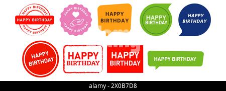signe d'autocollant d'étiquette de bulle de discours de timbre joyeux anniversaire pour la célébration de la fête d'événement Illustration de Vecteur