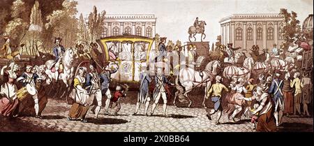 Entrée du roi Louis XVI (1754 - 1793) et de sa famille (Marie-Antoinette et leurs enfants) à Paris le 6/10/1789. Banque D'Images
