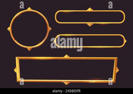 Définir le menu de cadre Golden Fantasy, panneau inrerface de jeu isolé sur fond sombre. Bordure médiévale décoration dorée brillante. Illustration vectorielle Illustration de Vecteur