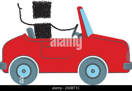 Illustration d'un bâton conduisant une voiture rouge. Illustration de Vecteur