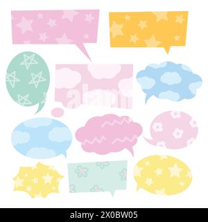 Illustration mignonne de bulle de texte pastel pour dessin animé, bande dessinée, manga, message, chat, discours, décoration, impression, médias sociaux, autocollants, communication Illustration de Vecteur