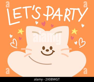 Illustration de chat, coeurs, LET'S PARTY lettres pour les achats en ligne, spécial Saint-Valentin, animal, animal de compagnie, vétérinaire, rabais, logo de campagne, fond de vente Illustration de Vecteur