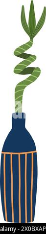 Bambou chanceux dans un vase en verre. Décoration moderne et élégante. Décor naturel vert pour la maison et l'intérieur. Illustration vectorielle en gros plan. Illustration de Vecteur