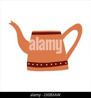 Arrosoir en plastique à la mode pour arroser les fleurs du jardin en plein air ou dans la maison à l'intérieur. Arrosoir orange moderne pour les plantes d'intérieur. Main Illustration de Vecteur