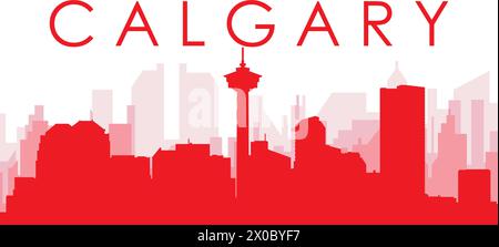 Affiche rouge panoramique de la ville de CALGARY, CANADA Illustration de Vecteur