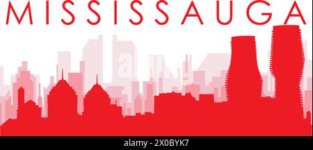Affiche rouge panoramique de la ville de MISSISSAUGA, CANADA Illustration de Vecteur