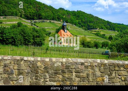 L'église du vignoble de Pillnitz est une église baroque située dans le vignoble royal de Pillnitz, Dresde, Saxe, Allemagne. Banque D'Images