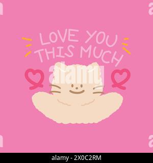 Illustration de chat avec des coeurs et VOUS AIMEZ AUTANT DE lettres sur un fond rose pastel pour carte de Saint-Valentin, autocollant d'amour, animal, animal de compagnie, papier peint Illustration de Vecteur