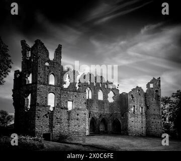 La fausse abbaye reste, connue sous le nom de « mur jaloux » dans le belvédère demesne dans le comté de Westmeath, en Irlande Banque D'Images