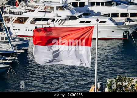 Monaco, Monaco - 20 janvier 2024 : drapeau de Monaco au Port Hercule Banque D'Images