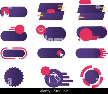 Illustration des icônes de vente pour les achats en ligne, bouton web, badge de campagne, remise, impression, standee, signe de vente, symbole, modèle, médias sociaux, publicités Illustration de Vecteur