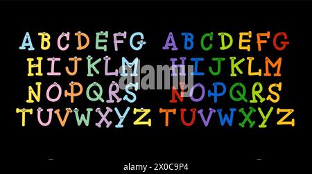 Arc-en-ciel A à Z lettres alphabet design pour la police, mois de la fierté, décorations, typographie, initiales, autocollants, logo de campagne, icône, carte, impression, dessin animé Illustration de Vecteur