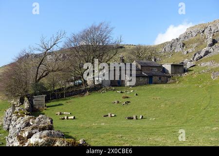 Crina Bottom Farm près de Fell Lane d'Ingleton à Ingleborough Mountain dans le Yorkshire Dales National Park, Angleterre, Royaume-Uni. Banque D'Images