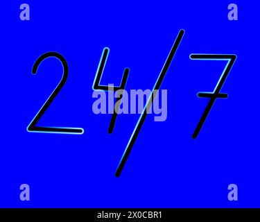 Illustration isolée vectorielle de l'inscription 24 heures par jour avec effet néon. Illustration de Vecteur