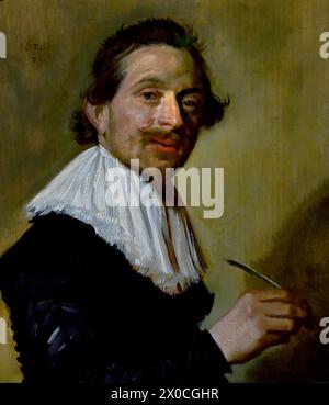 Portrait de Jean de la Chambre à l'âge de 33 ans ( distingué calligraphe et maître de l'Ecole française de Haarlem ) Frans Hals, 1582-1666, Anvers-Haarlem, Néerlandais, pays-Bas, XVIIe siècle, âge d'or néerlandais ( il peint des portraits vivants, parfois même joyeux, de personnes de tous les niveaux de la société, de personnes importantes, d'enfants méchants et même d'ivrognes ou de personnes déclarées folles ). Banque D'Images