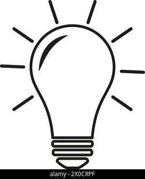 Vecteur d'icône de ligne d'ampoule, isolé sur fond blanc. Idée signe, solution, concept de pensée. Éclairage lampe électrique. Électricité, brillance. Tendance Illustration de Vecteur